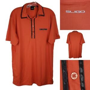 Sligo Golf Polo Shirt Men's M ? Orange Logo Collared Short Sleeve Contrast Trim